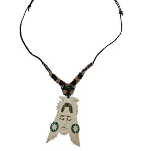Hand-Carved Bone Necklace, Ancestral Inca Design, Handmade Macrame Cord